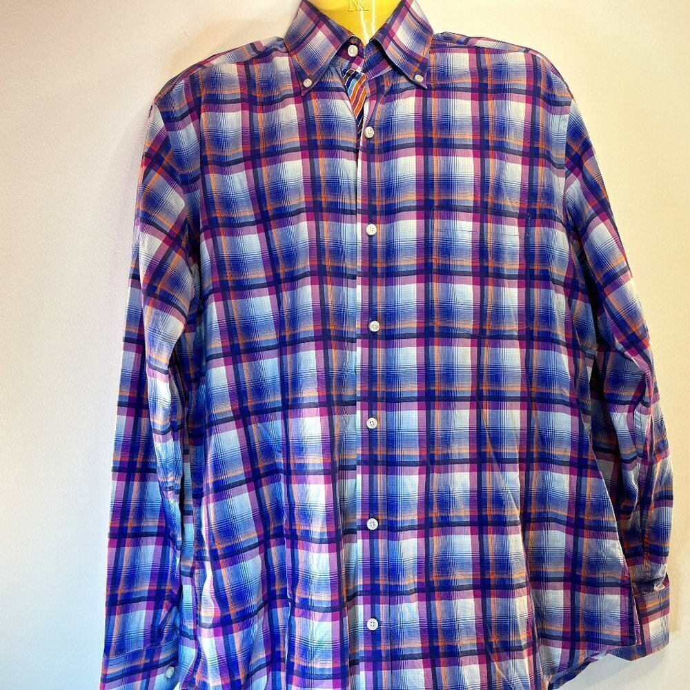 Tailorbyrd Collection Men's Blue Plaid Button Up Dress Shirt - Size Large